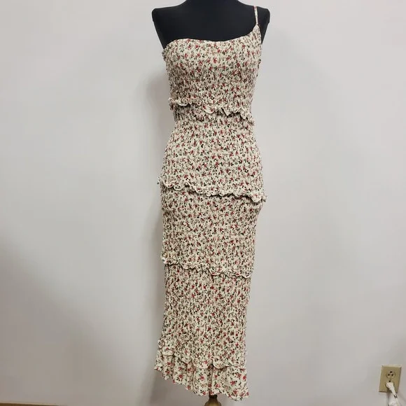Pretty Garden Womens Smocked Floral Cottagecore Midi Dress Size M Whimsical - Picture 1 of 10